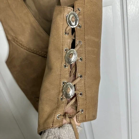 Vintage American MOB boho cowgirl leather western vest‎ jacket large festival - Picture 6 of 9